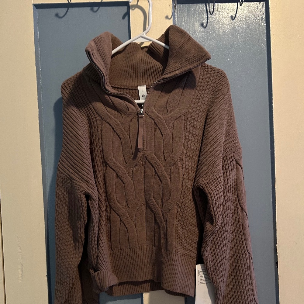 lululemon athletica Women's Chunky Cable-Knit Half-Zip Sweater in Brown